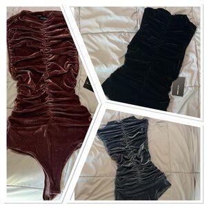 Liz & Sara Bodysuit Velour Velvety Soft High Neck Sleeveless Bodysuit S XS NEW